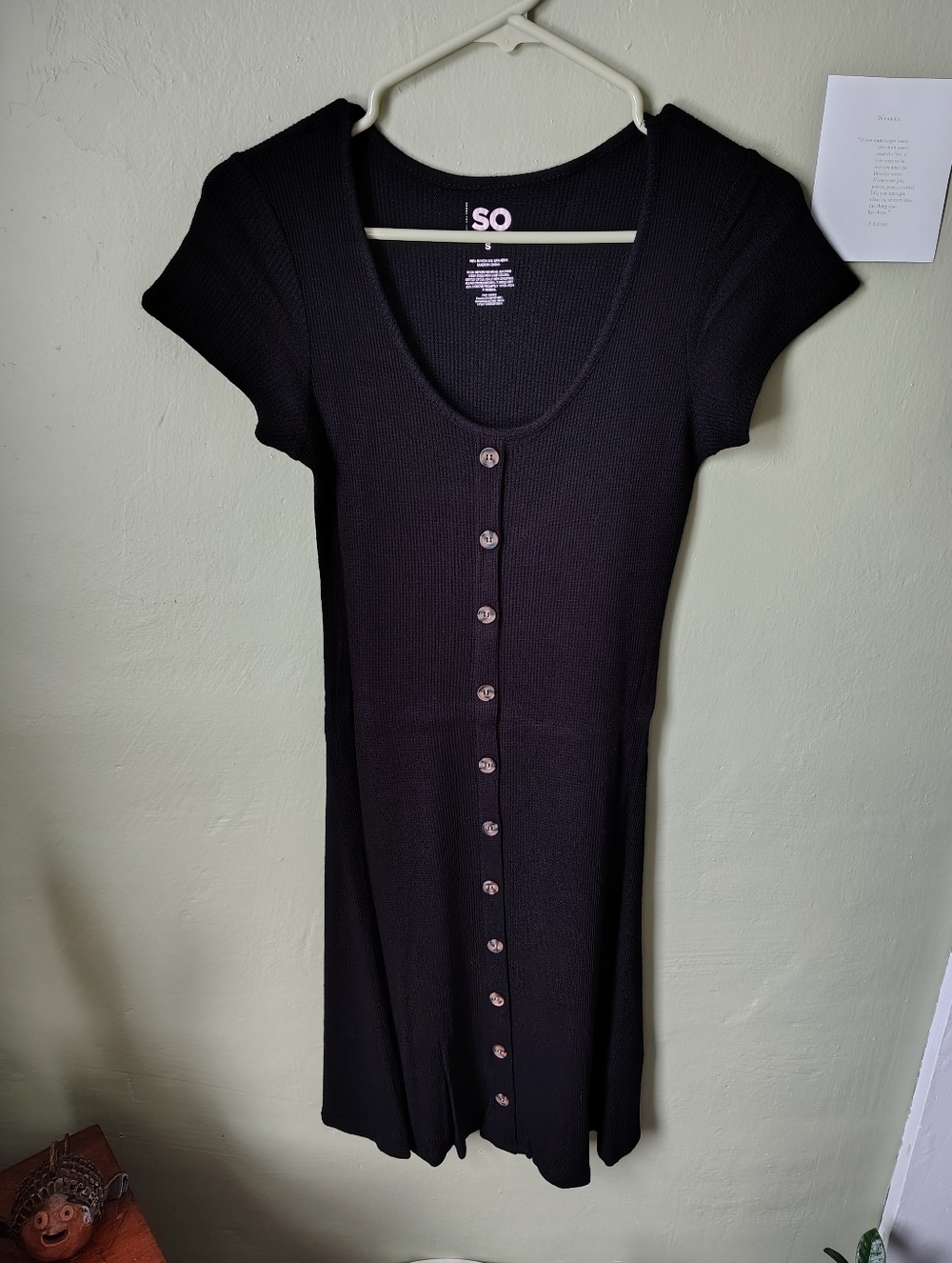 SO Juniors Small Black Button Front Short Sleeve Scoop Dress - Picture 3 of 11